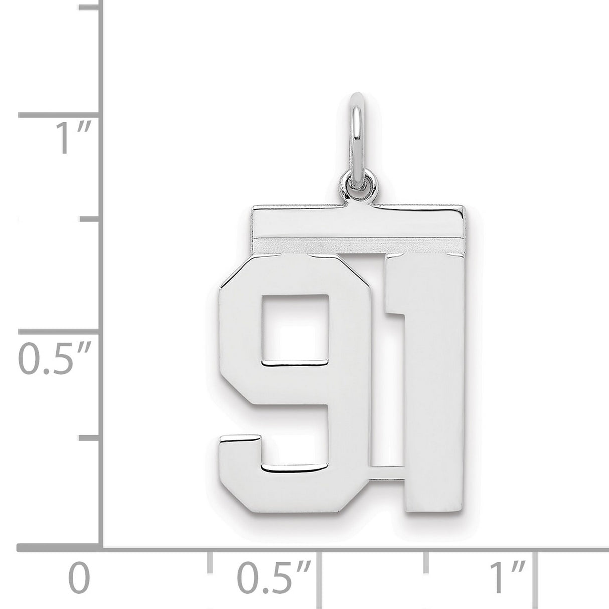 Sterling/Silver Polished Number 91 Charm Pendant in Real 925 Sterling Silver
