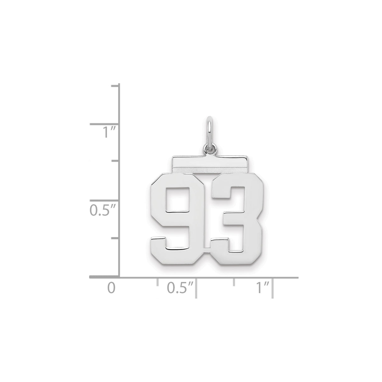 Medium Polished Number 93 Charm Pendant in Real 925 Sterling Silver