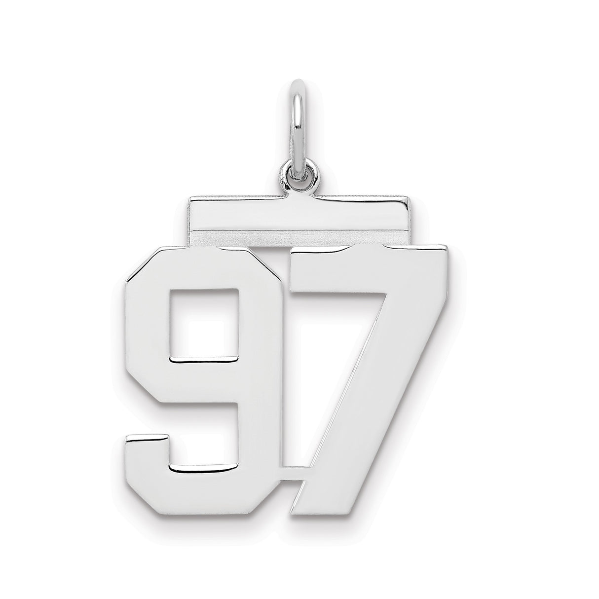 Medium Polished Number 97 Charm Pendant in Real 925 Sterling Silver