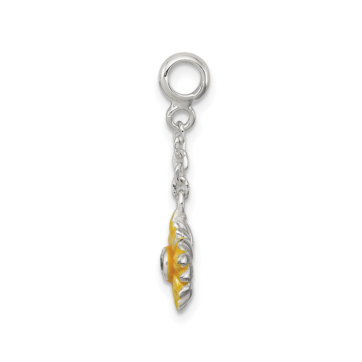 Sterling Silver Sunflower Pendant with Cubic Zirconia and Yellow Enamel Flower Charm
