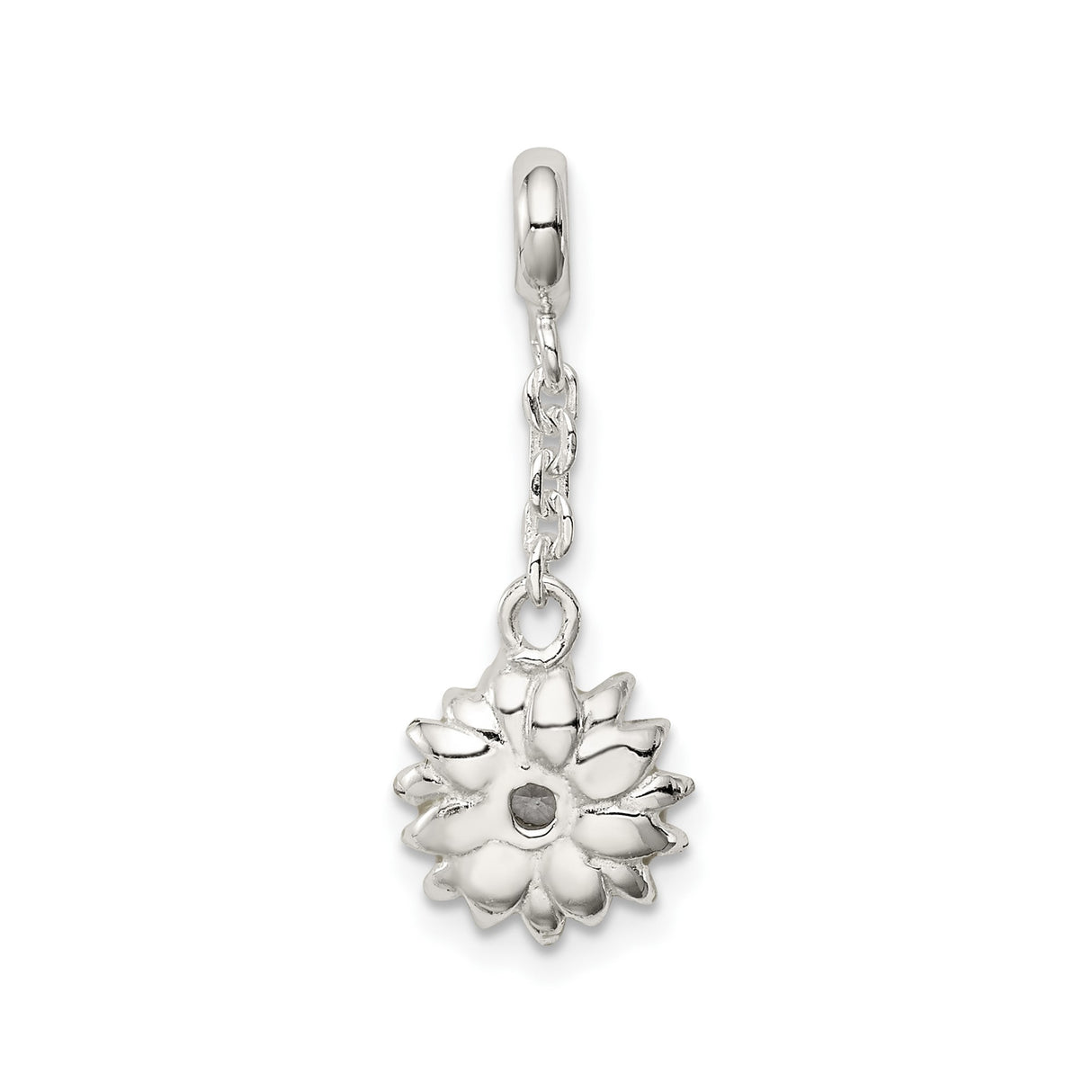Sterling Silver Sunflower Pendant with Cubic Zirconia and Yellow Enamel Flower Charm