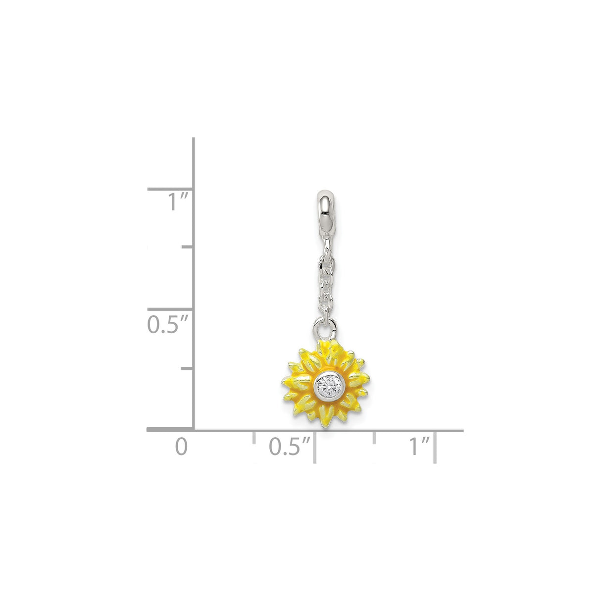 Sterling Silver Sunflower Pendant with Cubic Zirconia and Yellow Enamel Flower Charm