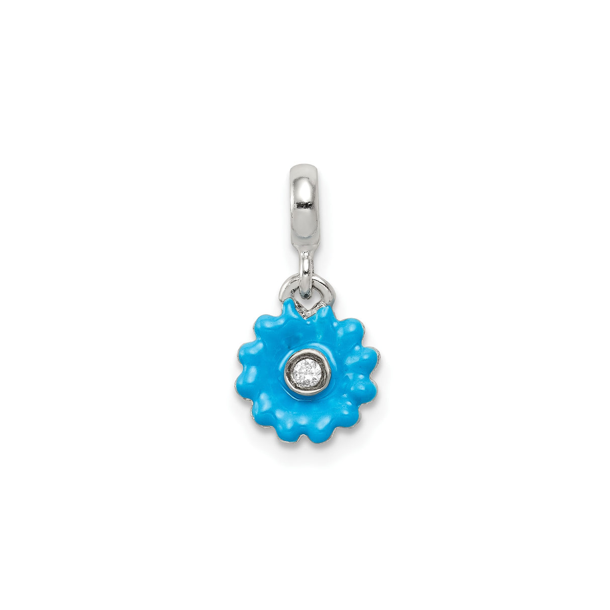 Sterling Silver Evil Eye Flower Pendant with Blue Enamel and Cubic Zirconia