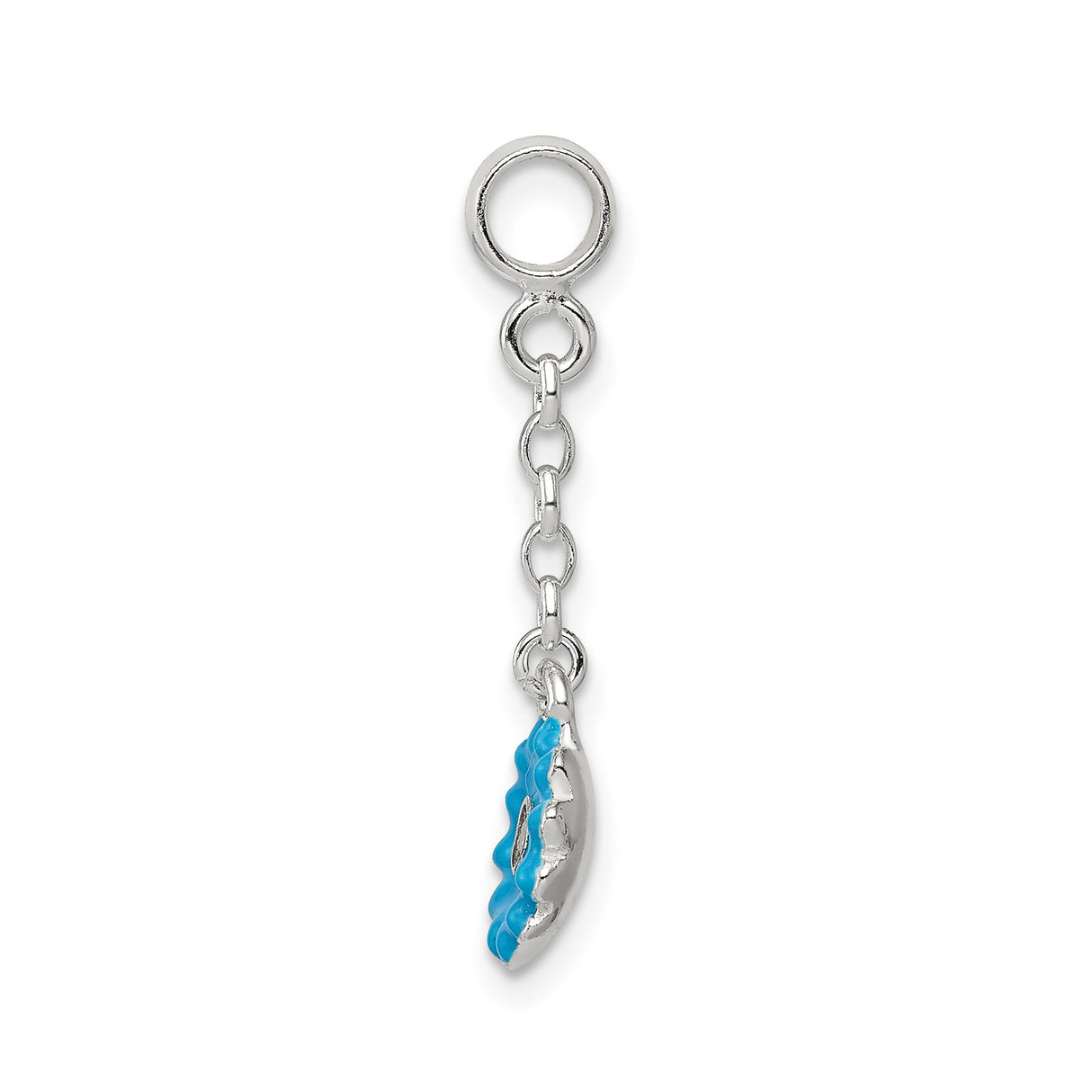 Sterling Silver Flower Dangle Charm with Blue Enamel and Cubic Zirconia Accent