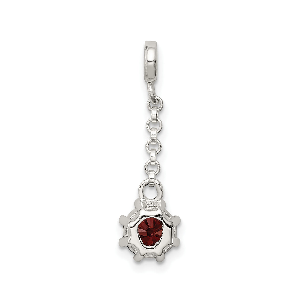 Sterling Silver Dangle Charm with Cubic Zirconia, Chain Link Drop, Romantic Jewelry for Women