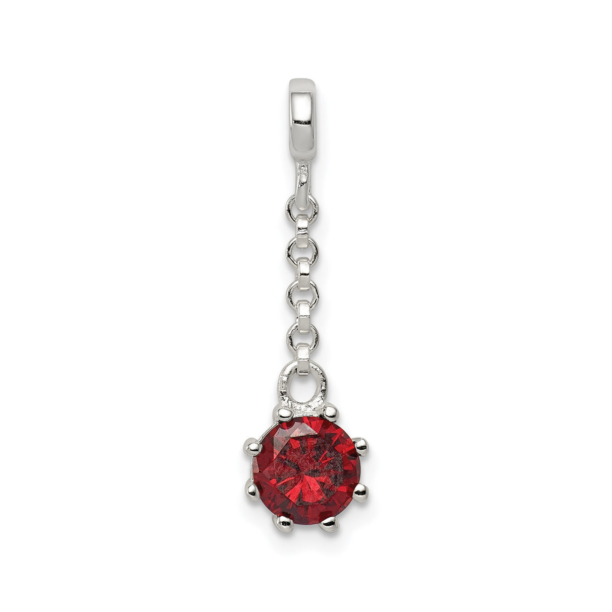 Sterling Silver Dangle Charm with Cubic Zirconia, Chain Link Drop, Romantic Jewelry for Women