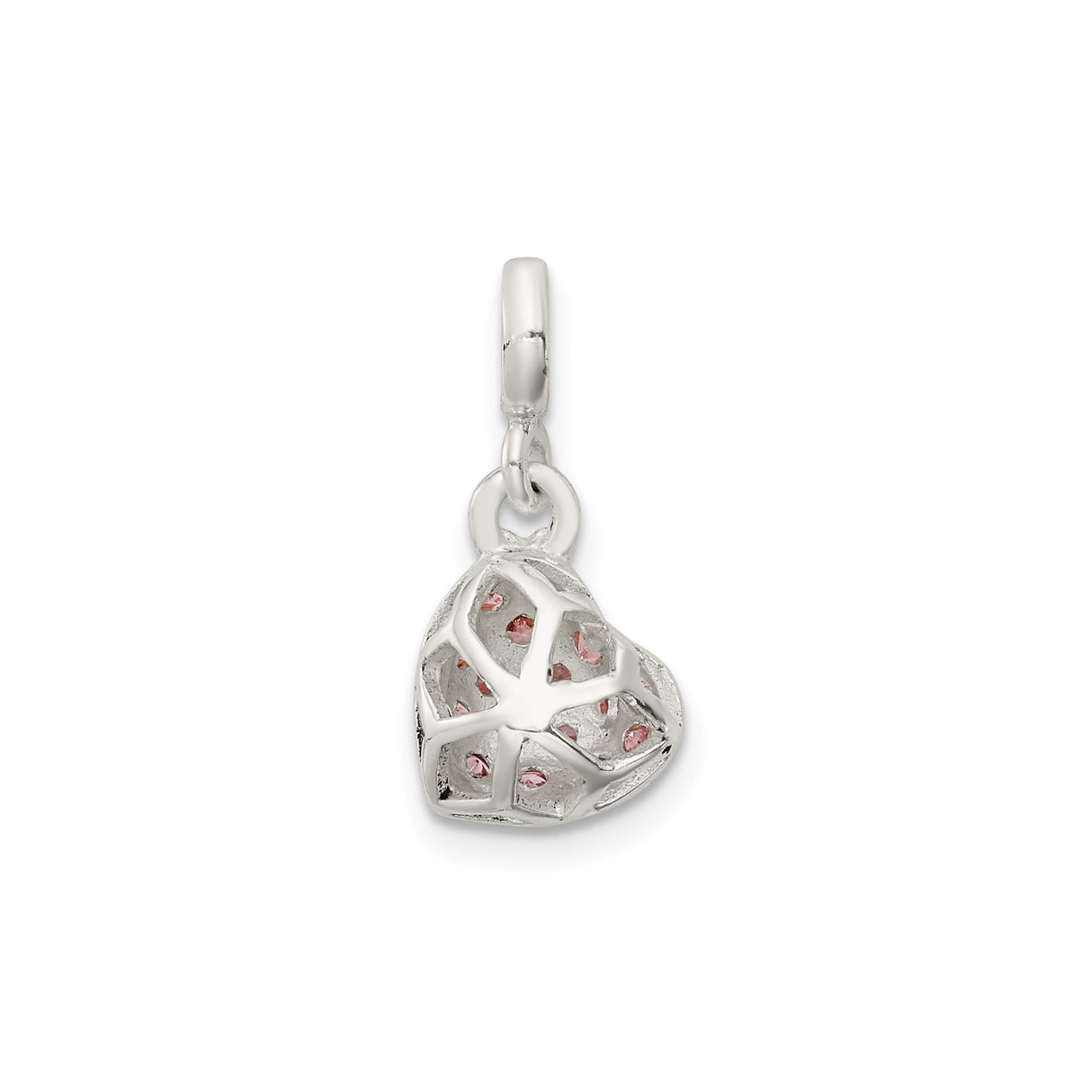 Sterling Silver Heart Charm Pendant with Pink and Clear Cubic Zirconia, Romantic Design