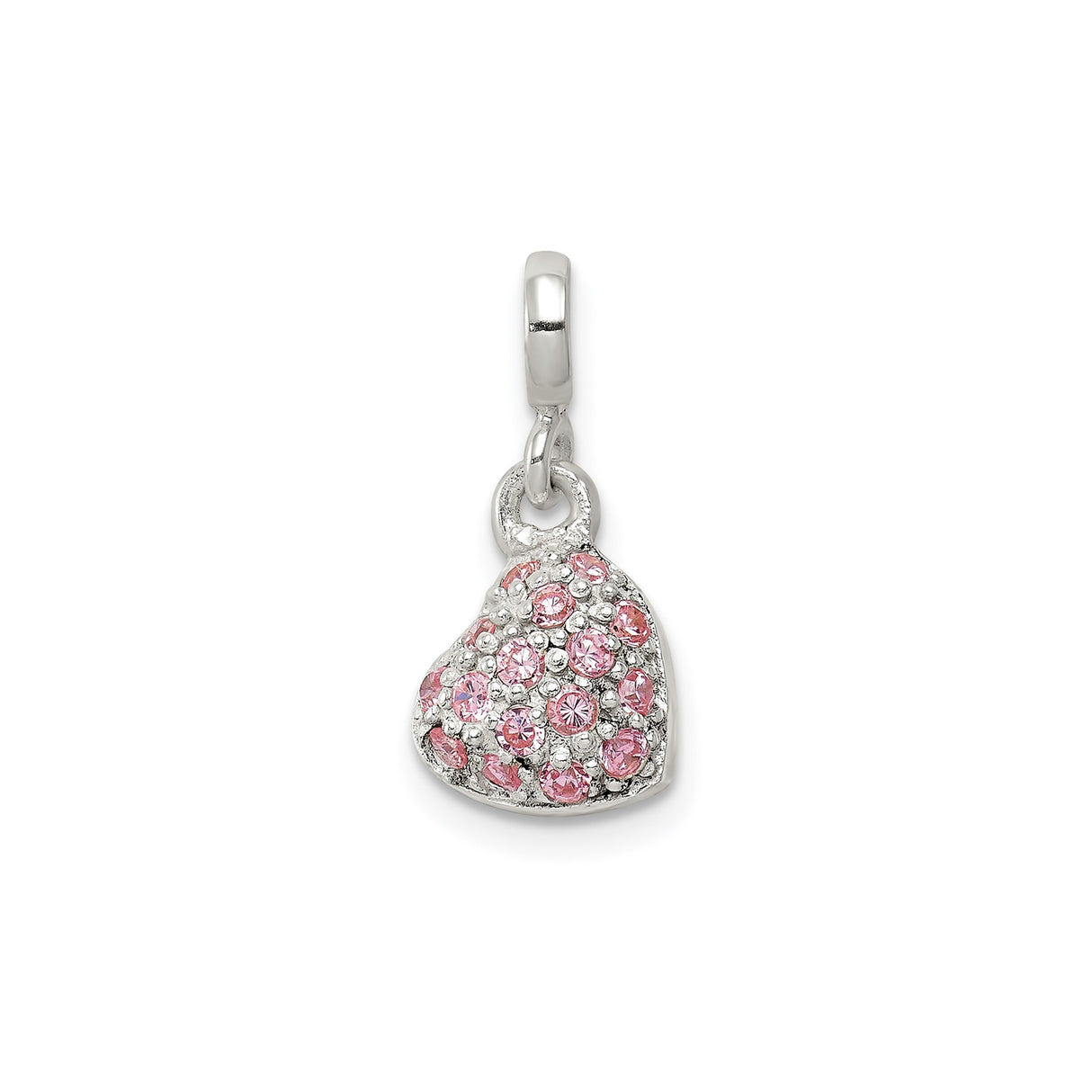 Sterling Silver Heart Charm Pendant with Pink and Clear Cubic Zirconia, Romantic Design