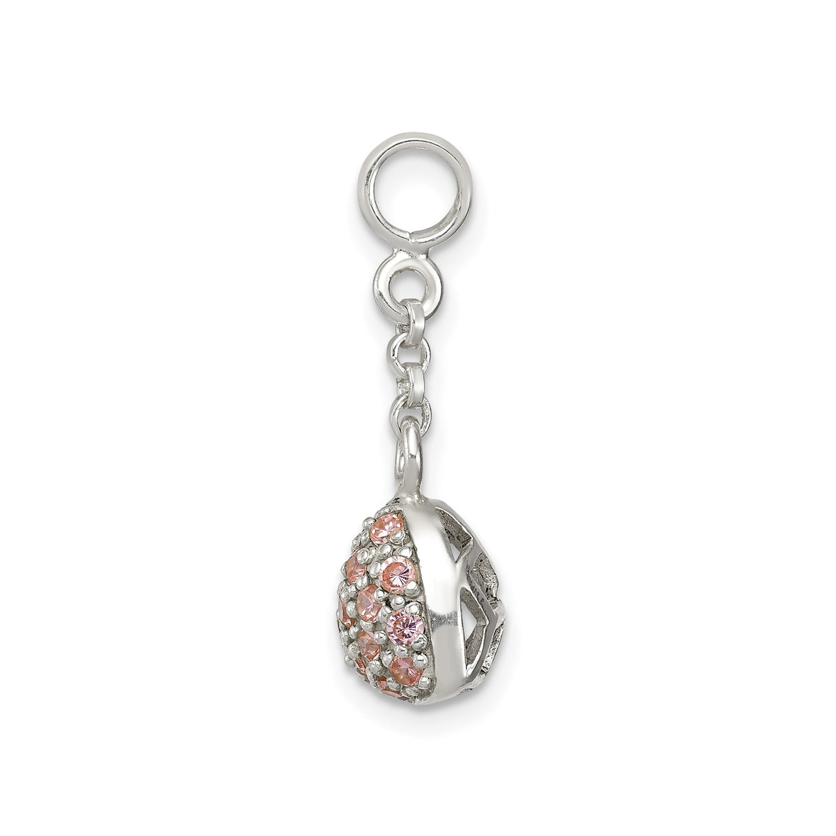 Sterling Silver Heart Charm with Pink Cubic Zirconia, Romantic Dangle Pendant for Women