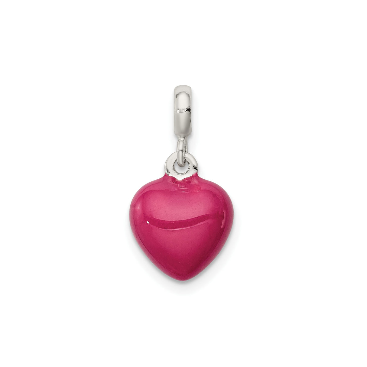 Sterling Silver Heart Pendant with Pink Enamel, Romantic Glossy Finish Charm for Women