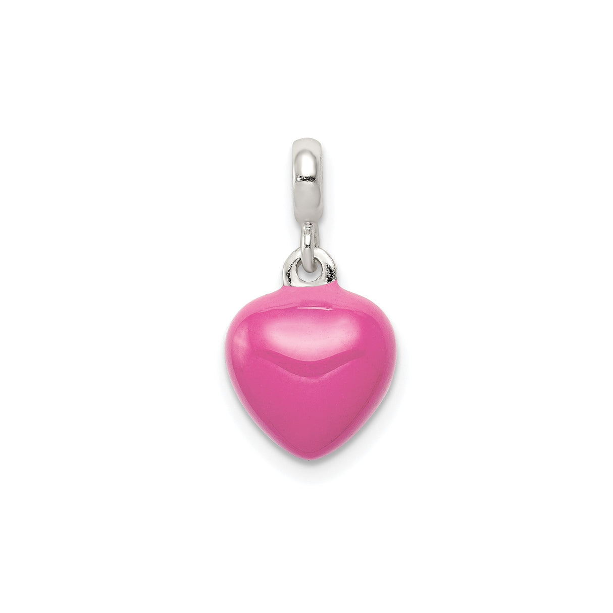 Sterling Silver Heart Pendant with Pink Enamel, Romantic Glossy Finish Charm for Women
