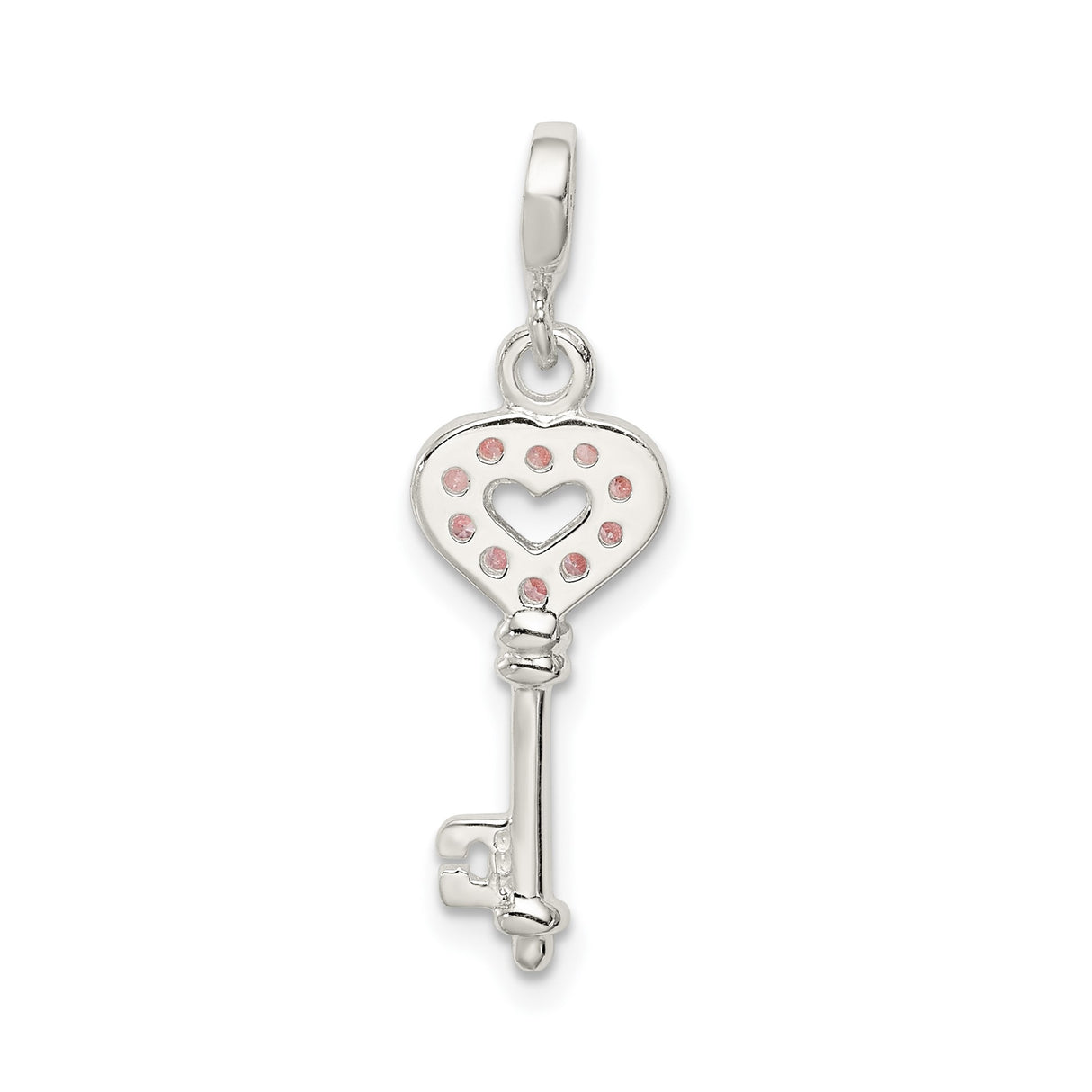 Sterling Silver Heart Key Pendant with Pink Cubic Zirconia, Romantic Love Jewelry for Women