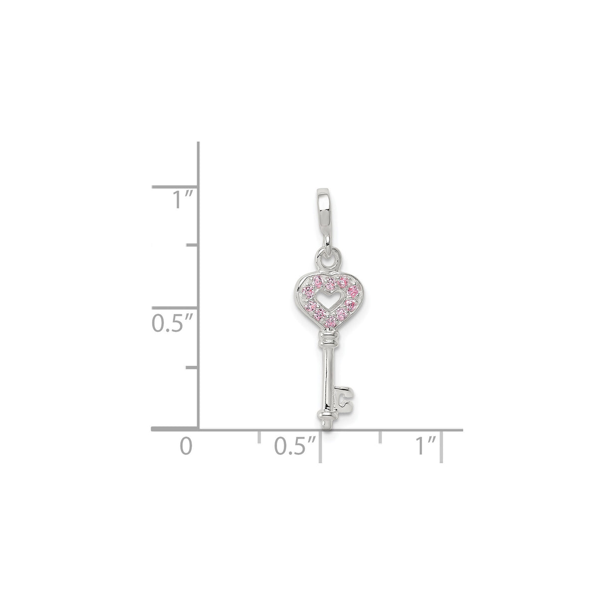 Sterling Silver Heart Key Pendant with Pink Cubic Zirconia, Romantic Love Jewelry for Women