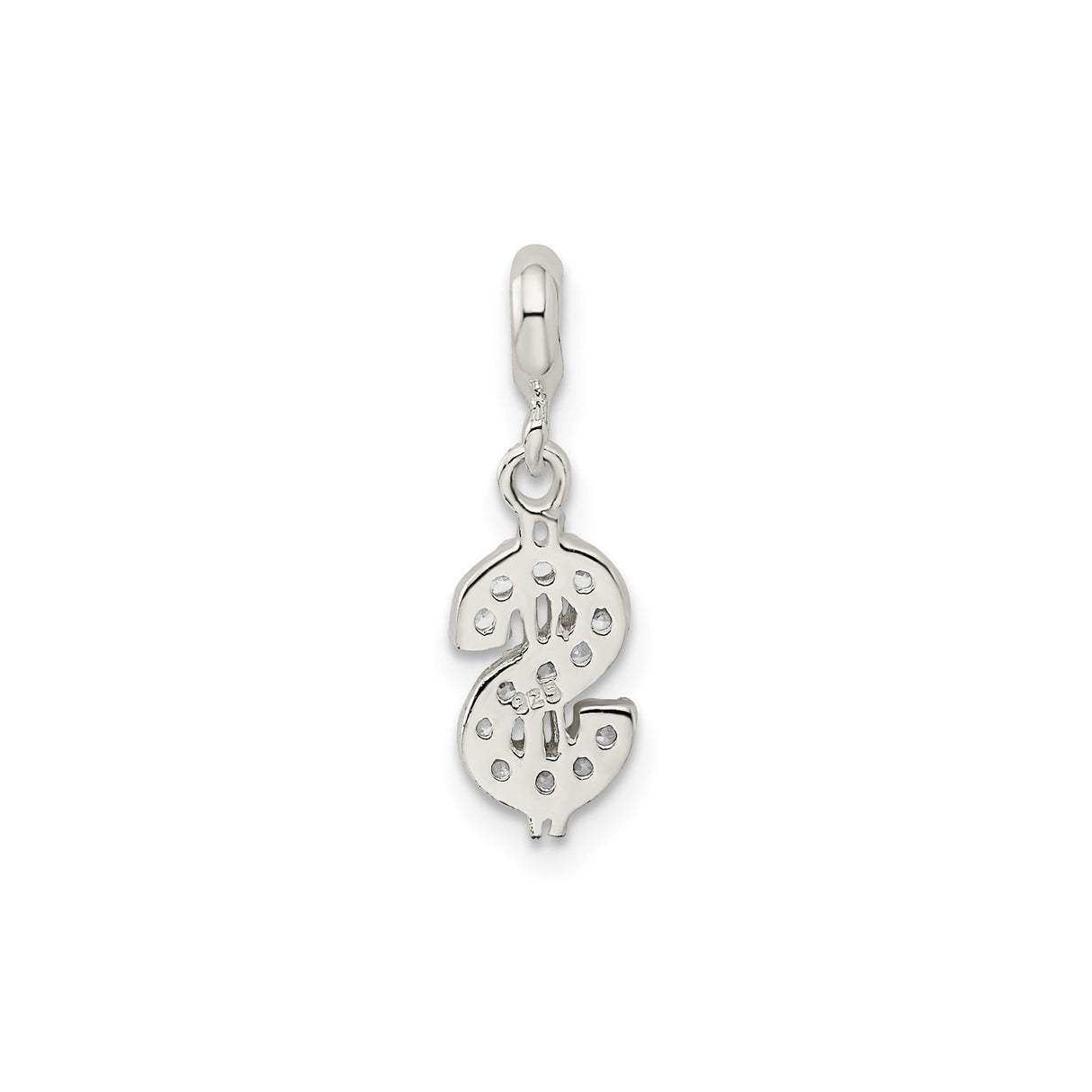 Sterling Silver Dollar Sign Pendant with Cubic Zirconia, Iced Out Money Symbol Charm