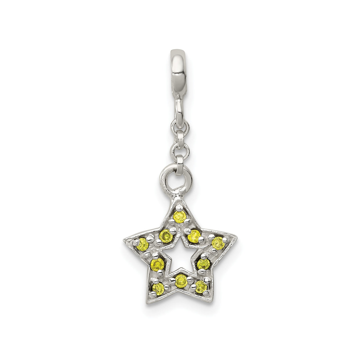 Sterling Silver Star Pendant Charm with Cubic Zirconia, Open Celestial Design for Women or Teens