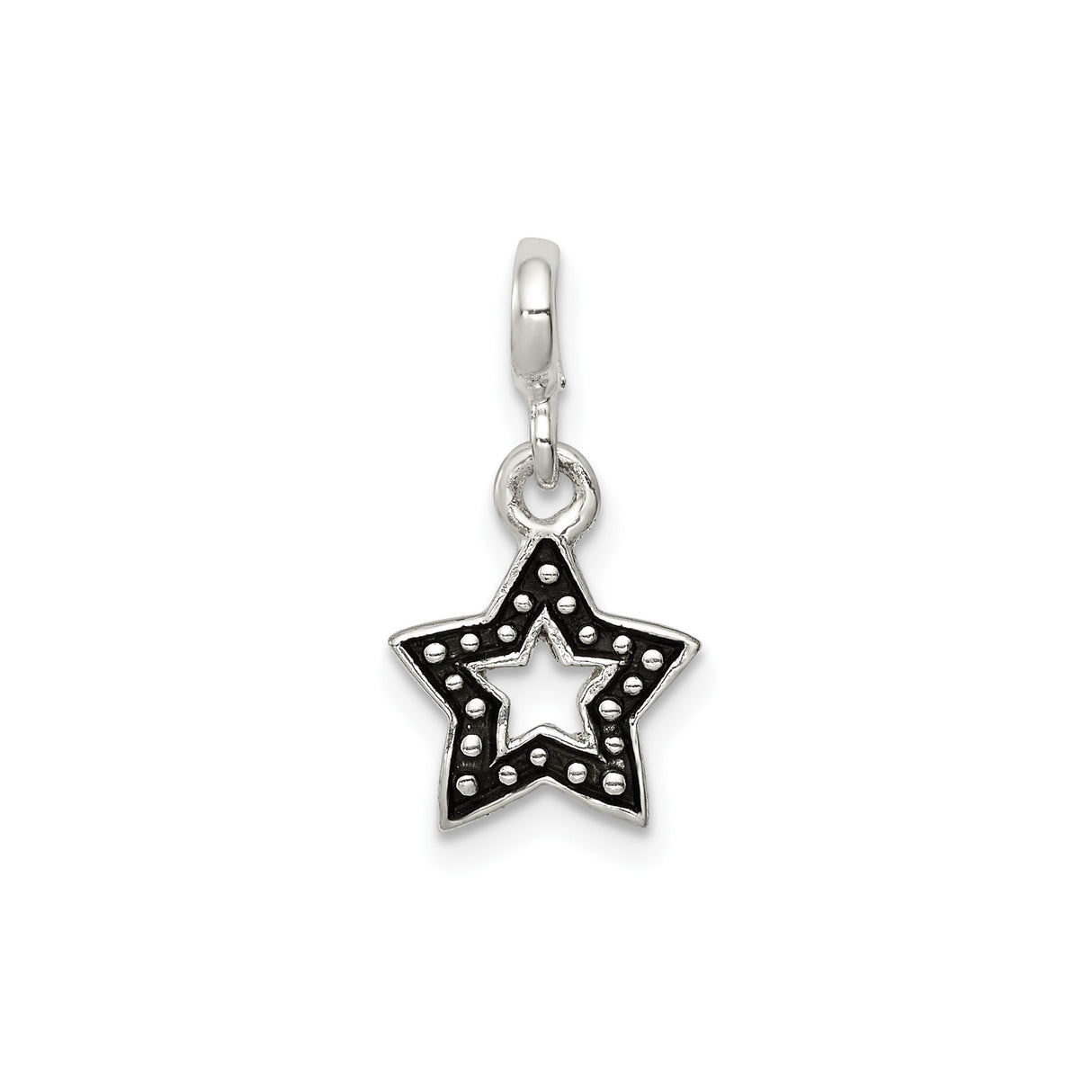 Sterling Silver Pendant Charm with Double Star Outline and Oxidized Dotted Accents