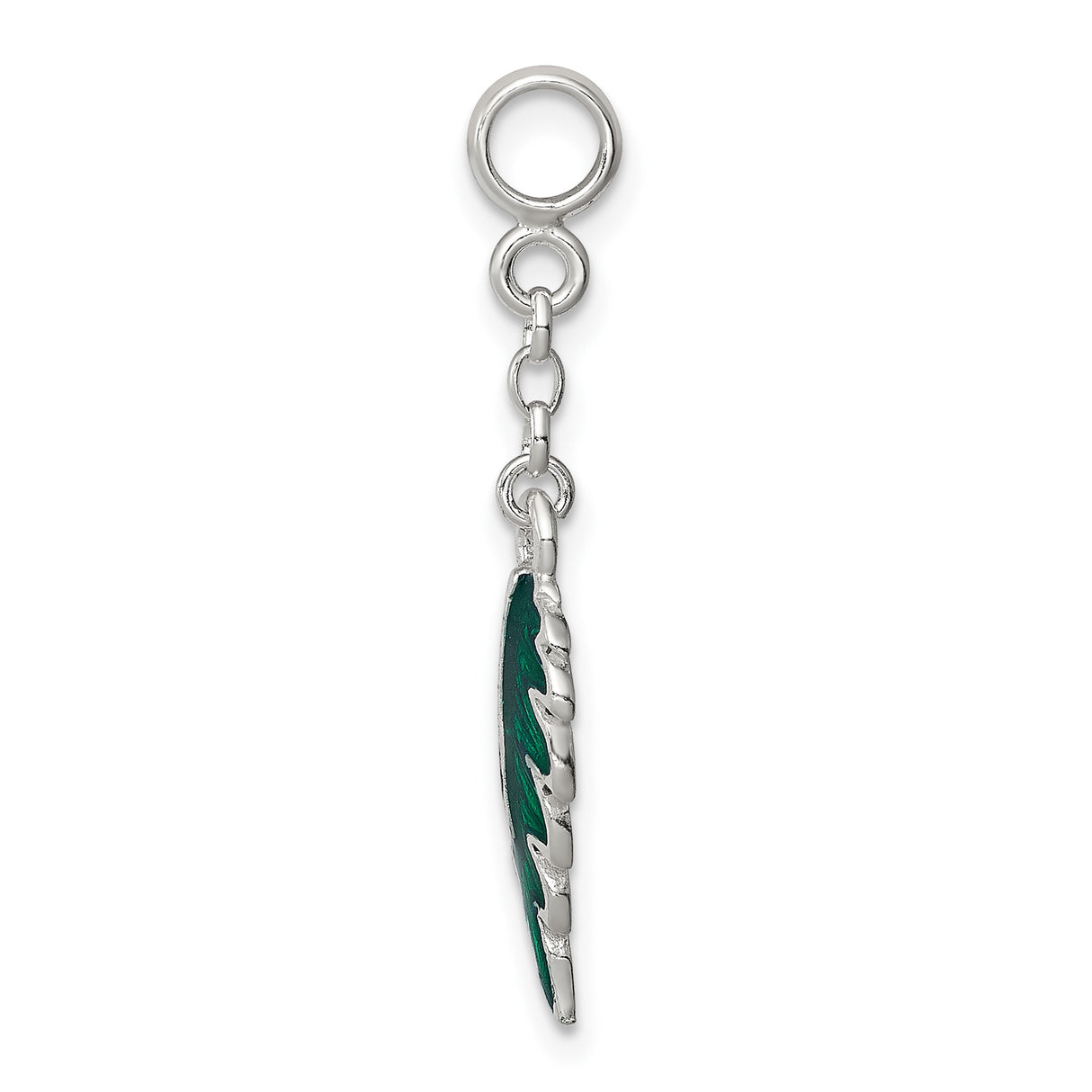 Sterling Silver Leaf Dangle Charm with Green Enamel, Botanical Nature-Inspired Design