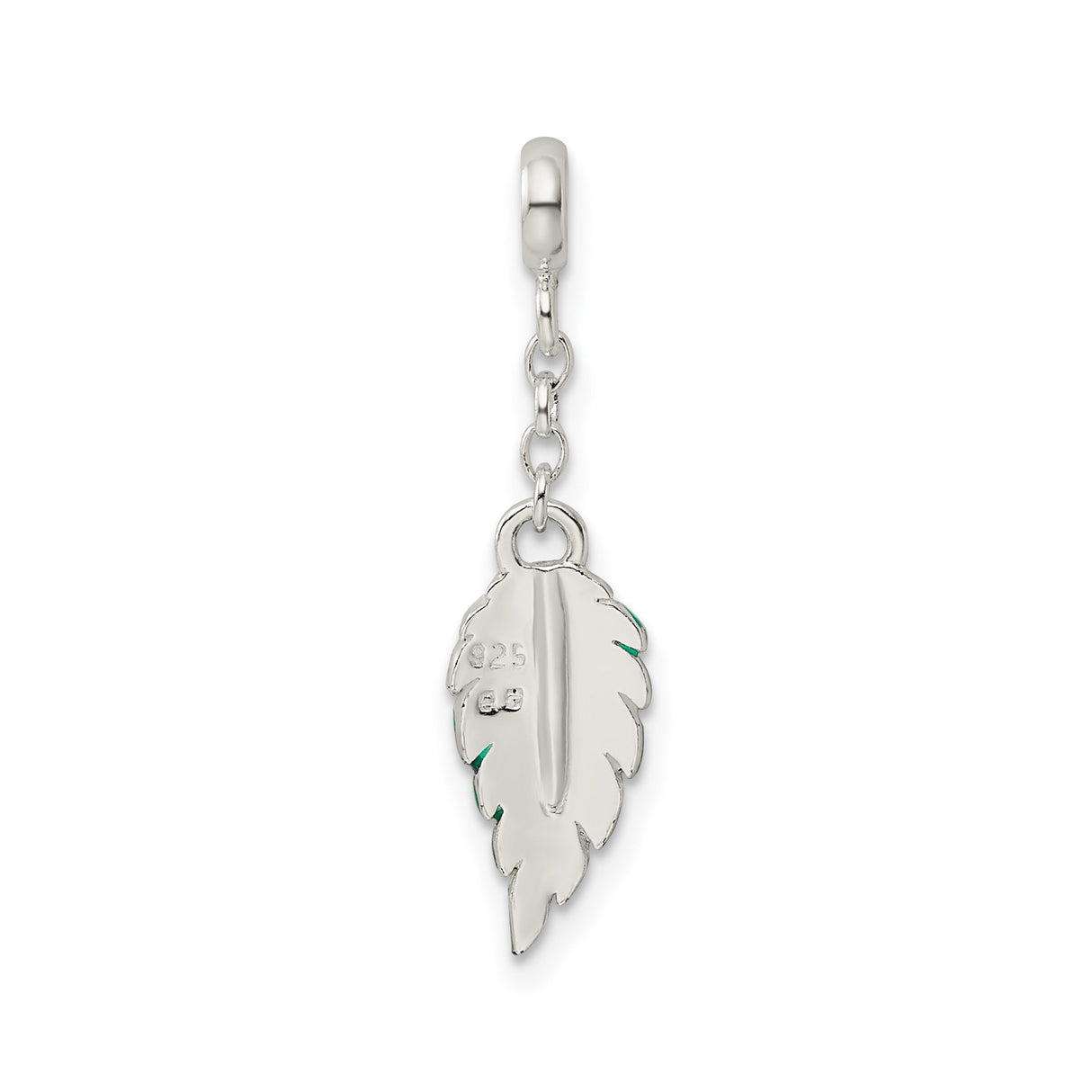 Sterling Silver Leaf Dangle Charm with Green Enamel, Botanical Nature-Inspired Design