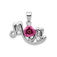 Sterling Silver Mom Pendant with Cubic Zirconia, Pink Rose and Heart Design