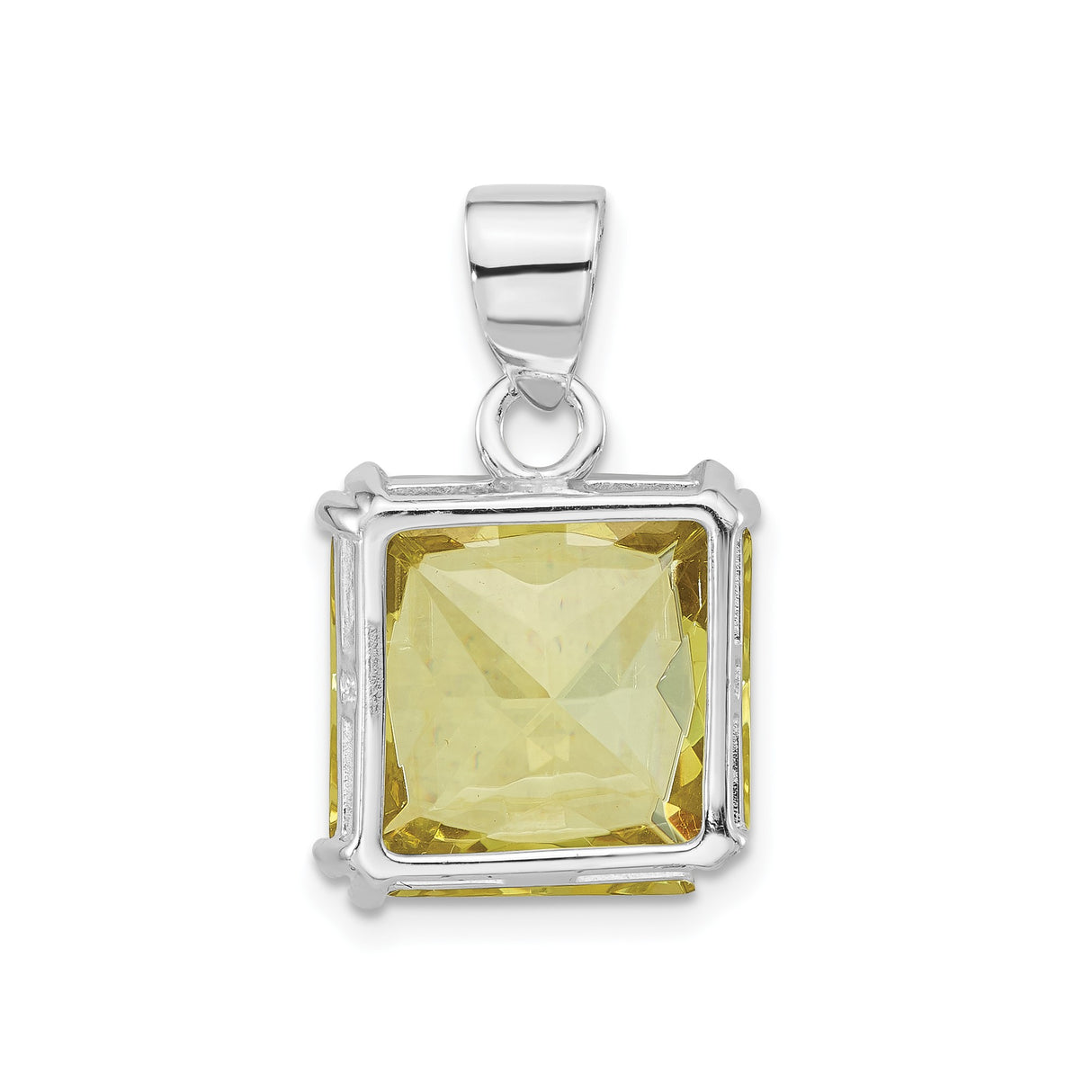 Sterling Silver Pendant with Square Cubic Zirconia, Modern Minimalist Design for Women