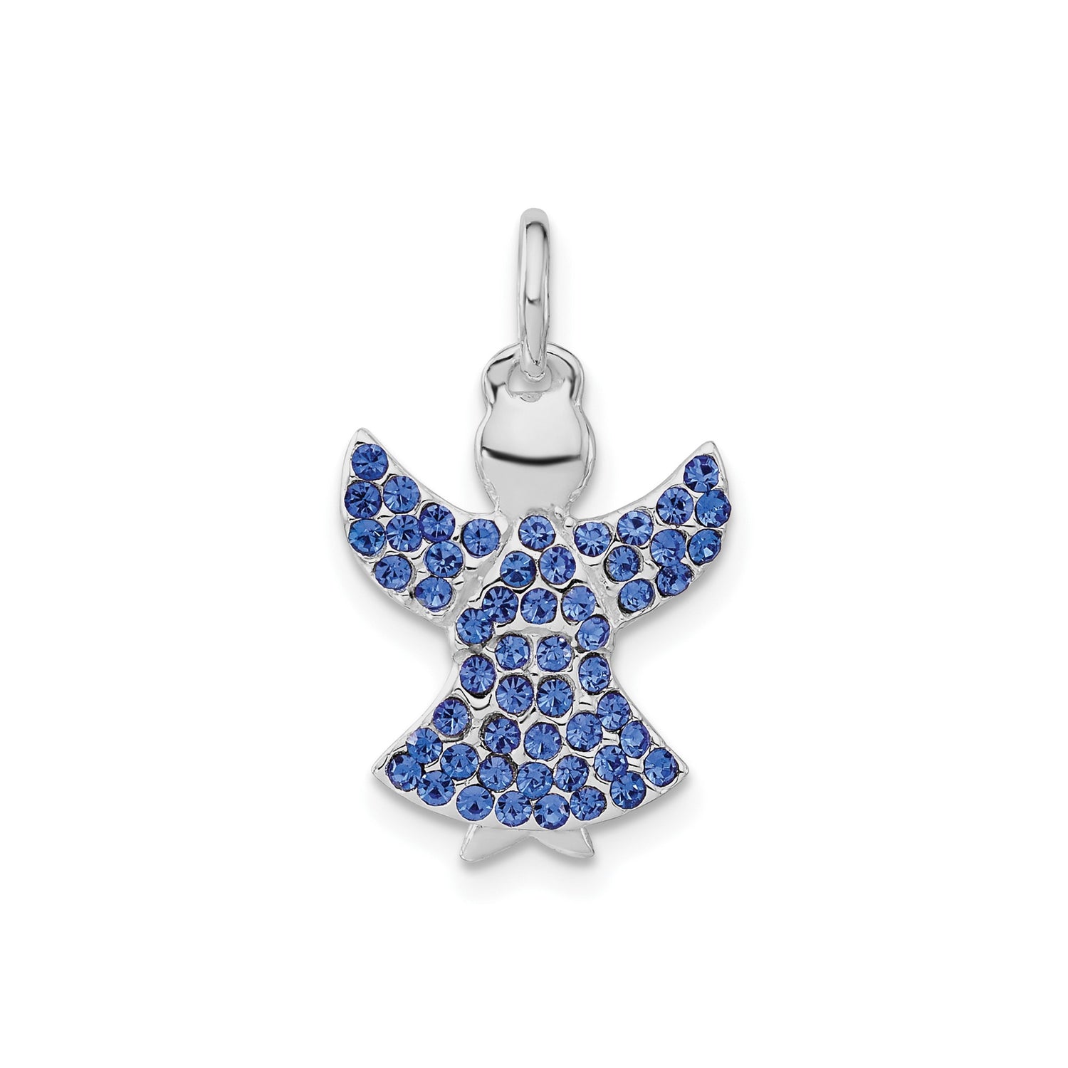 Sterling Silver Angel Pendant with Blue Crystal Accents, Spiritual Protection Jewelry for Women