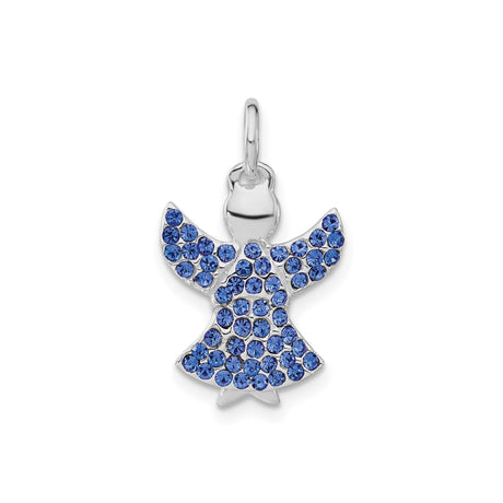 Sterling Silver Angel Pendant with Blue Crystal Accents, Spiritual Protection Jewelry for Women