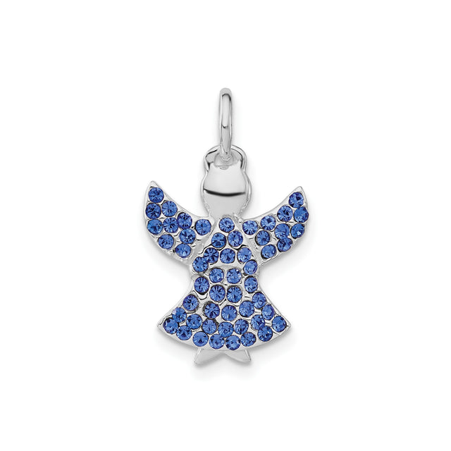 Sterling Silver Angel Pendant with Blue Crystal Accents, Spiritual Protection Jewelry for Women