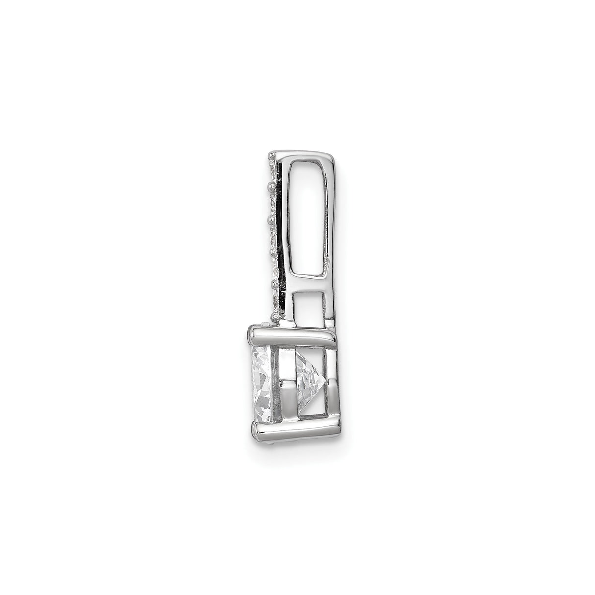 Sterling Silver Solitaire Pendant with Round Cut Cubic Zirconia and Vertical Accents