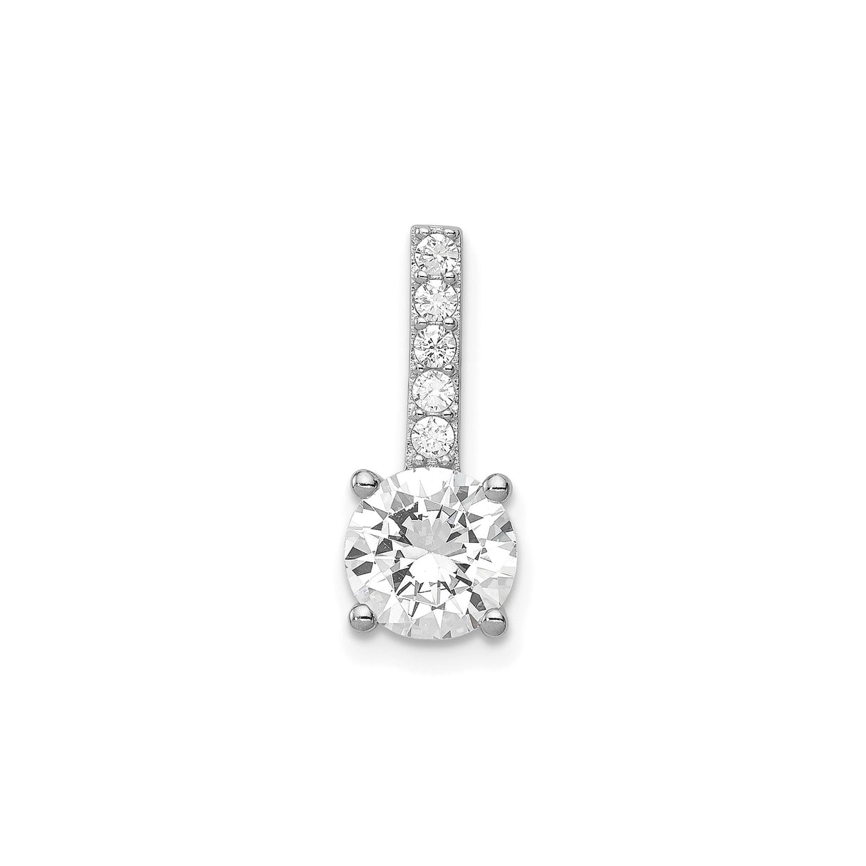 Sterling Silver Solitaire Pendant with Round Cut Cubic Zirconia and Vertical Accents