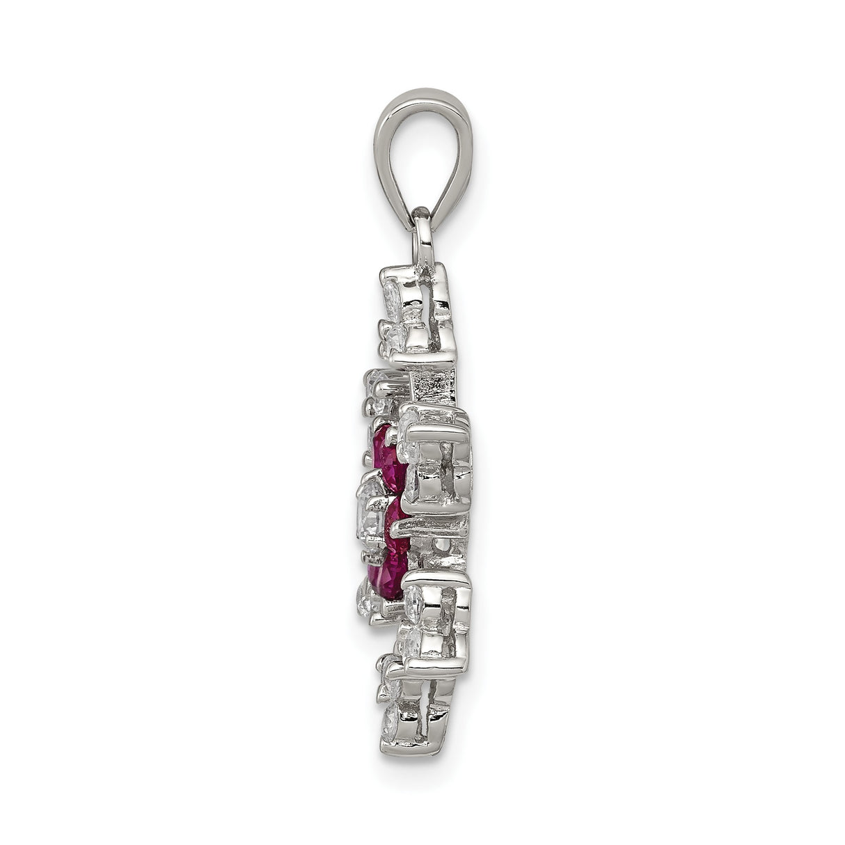 Sterling Silver Snowflake Pendant with White and Pink Cubic Zirconia, Winter Holiday Jewelry