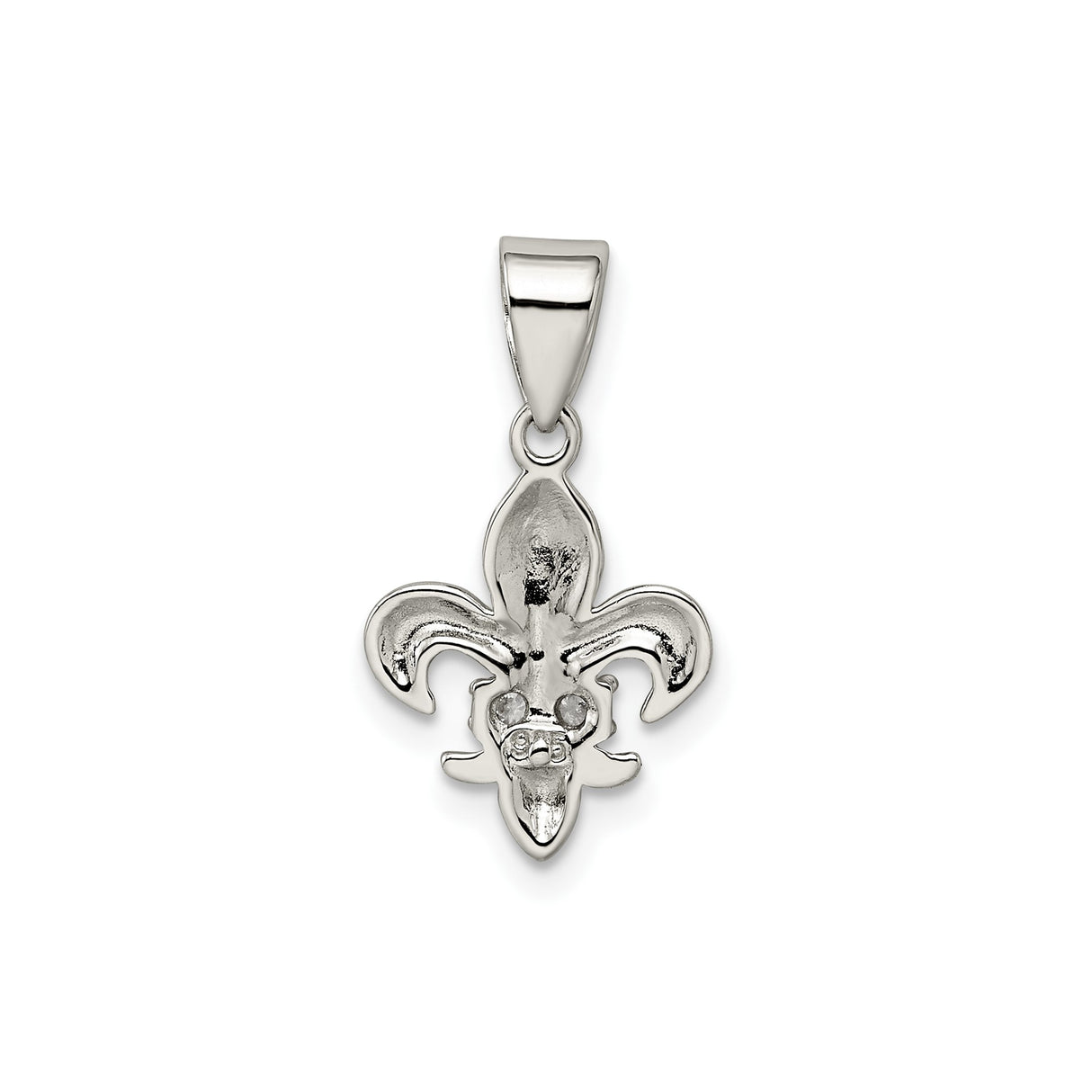 Sterling Silver Fleur-de-Lis Pendant with Cubic Zirconia, French Heritage Christian Jewelry
