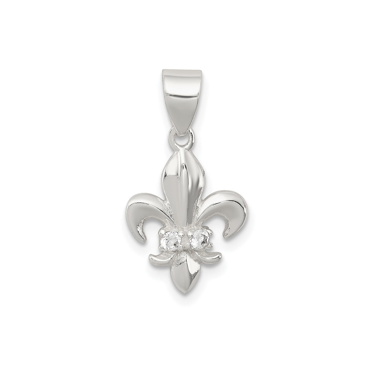 Sterling Silver Fleur-de-Lis Pendant with Cubic Zirconia, French Heritage Christian Jewelry