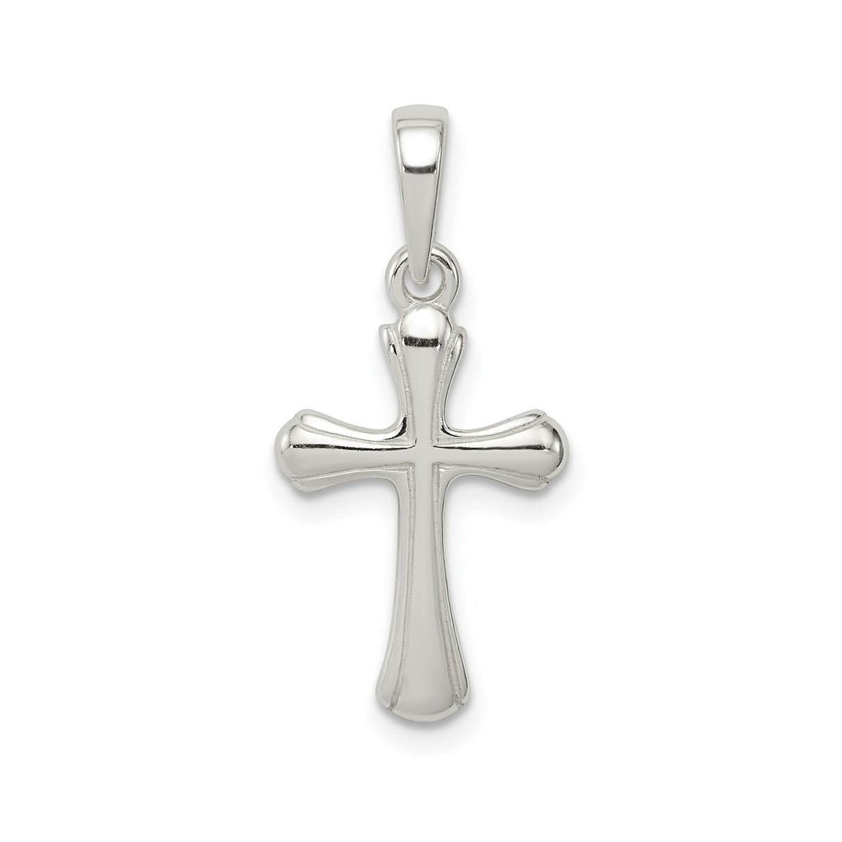 Sterling Silver Cross Pendant with Flared Edges and Raised Centerline Design Unisex