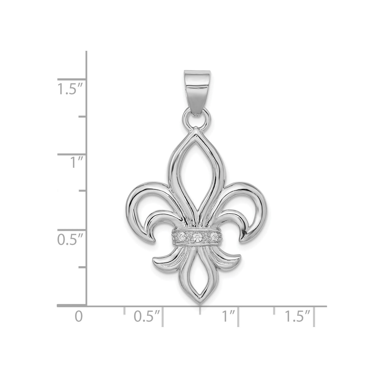 Sterling Silver Fleur-de-Lis Pendant with Cubic Zirconia Accents, Openwork Design