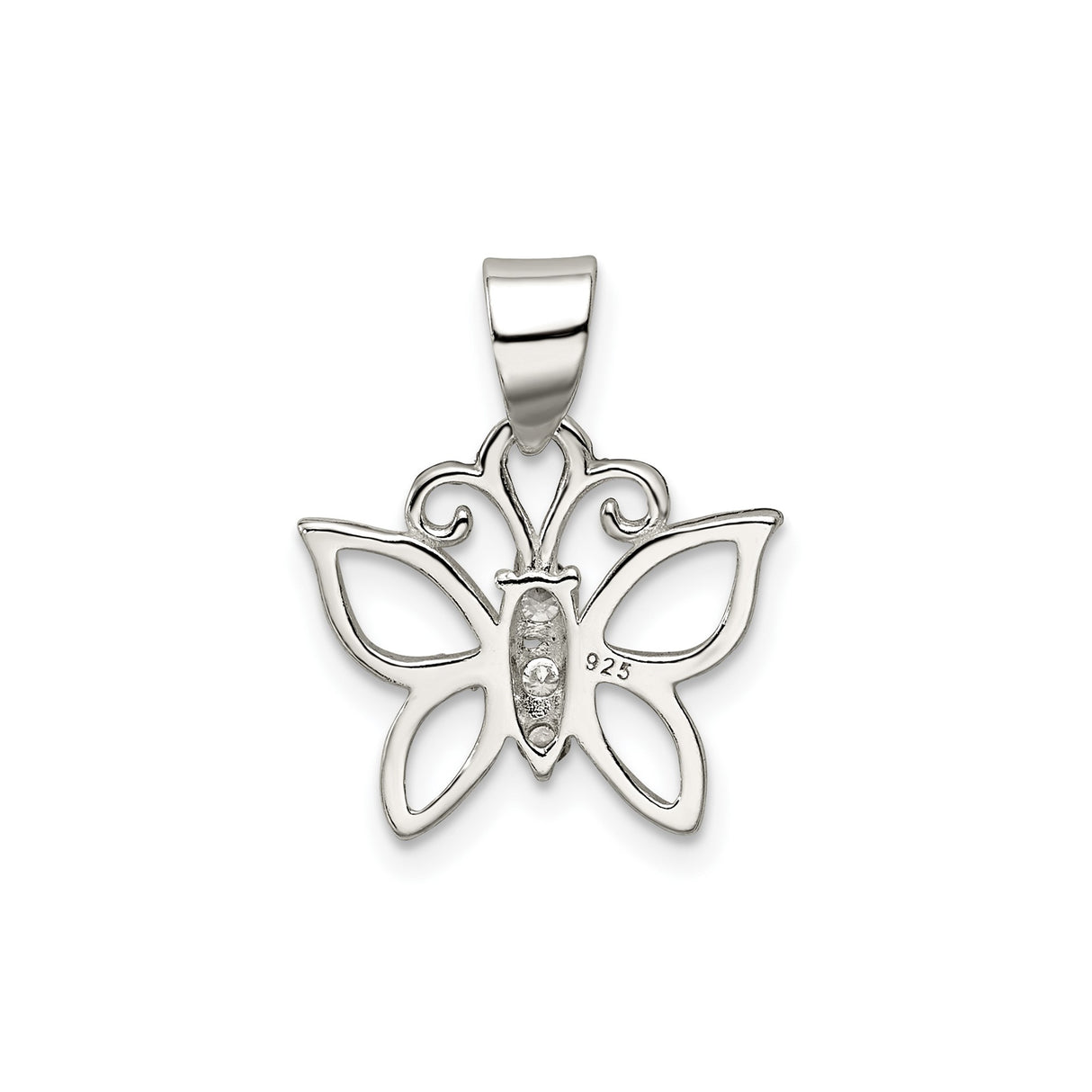 Sterling Silver Butterfly Pendant with Openwork Design and Cubic Zirconia Stones