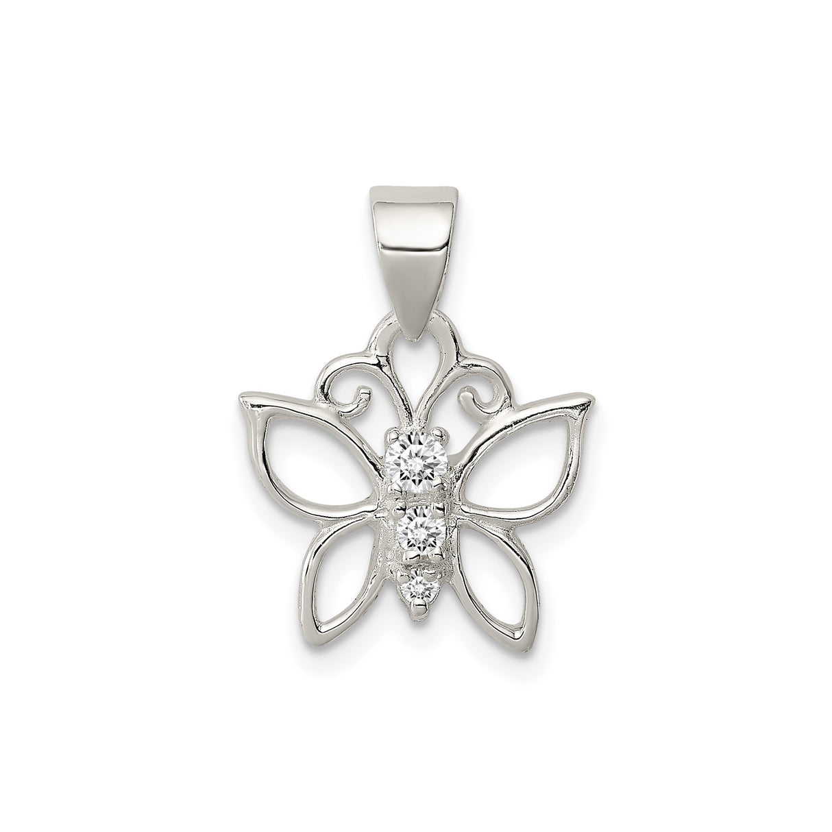 Sterling Silver Butterfly Pendant with Openwork Design and Cubic Zirconia Stones