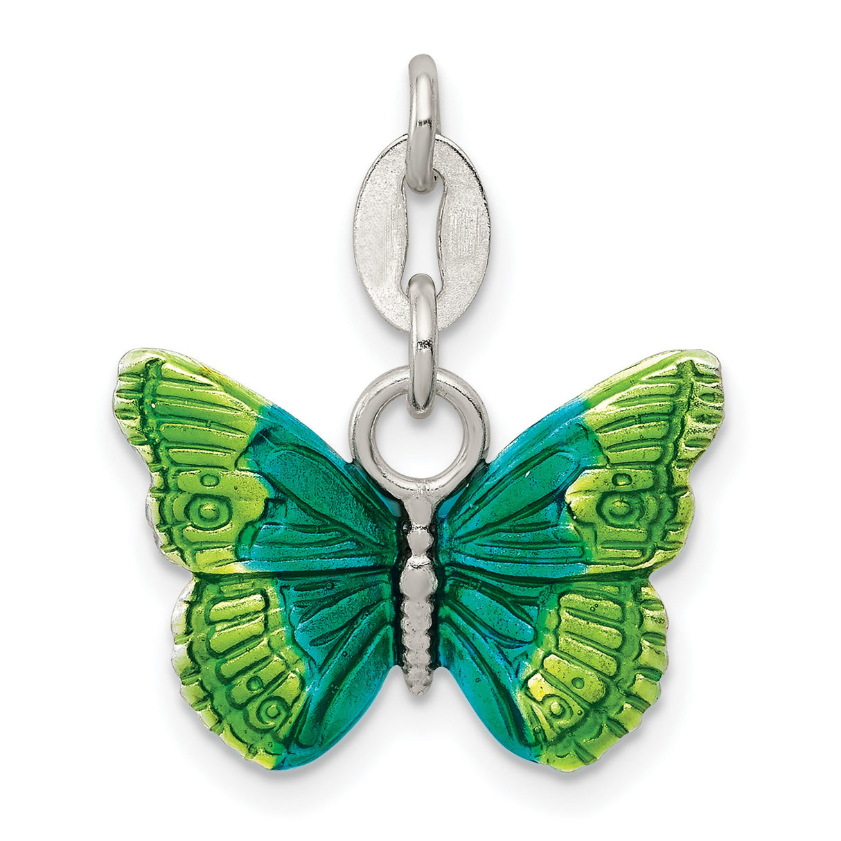 Enameled Butterfly Charm Pendant in Real 925 Sterling Silver