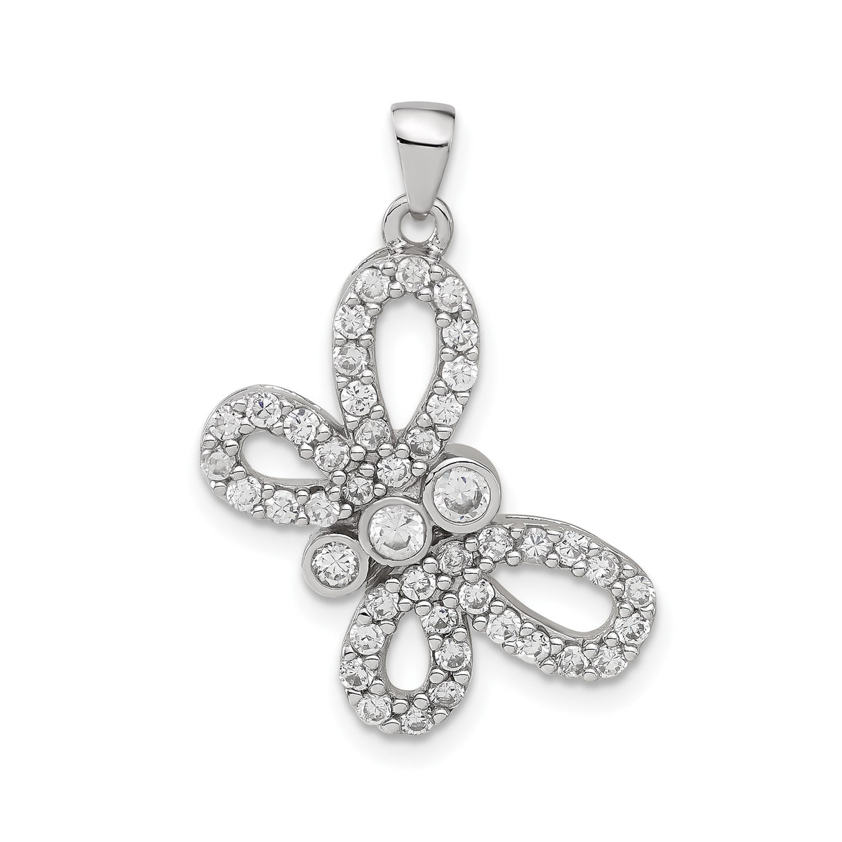 Sterling Silver Butterfly Pendant with Cubic Zirconia and Openwork Wings