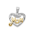 Sterling Silver Heart Pendant with Diamond, Mom Design and Gold Tone Lettering