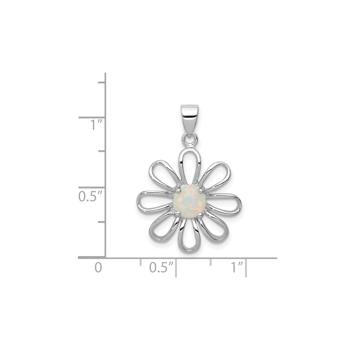Sterling Silver Flower Pendant with Lab Created Opal, Open Petal Design, Boho Nature Style