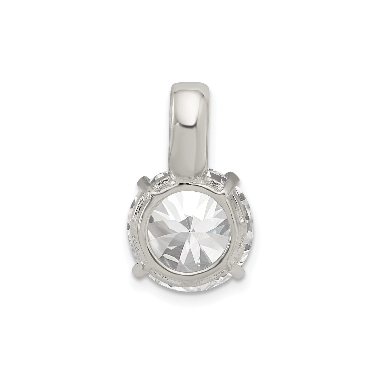 Sterling Silver Solitaire Pendant with Round Cut Cubic Zirconia in Four Prong Setting