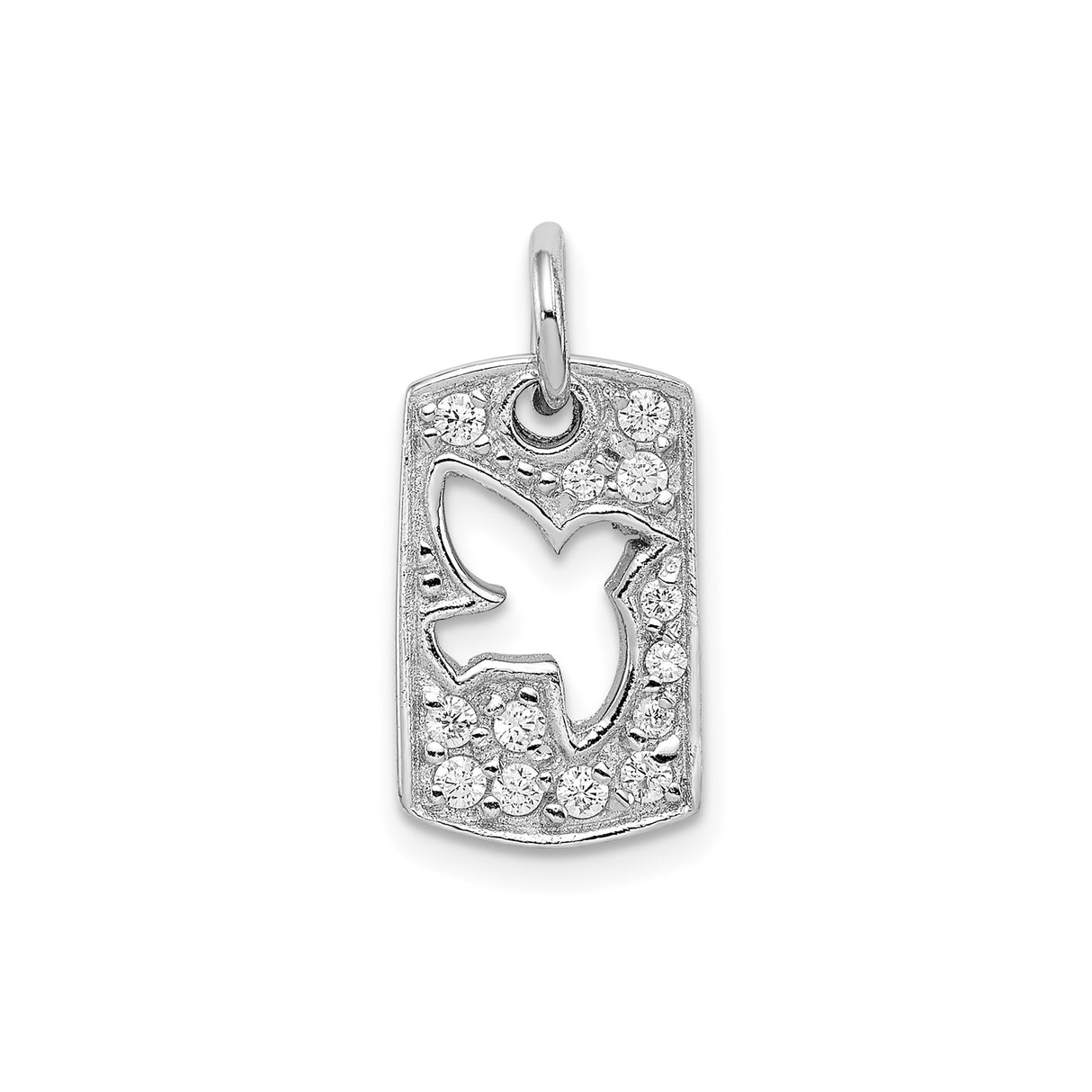 Sterling Silver Dove Pendant with Cutout Design and Cubic Zirconia, Christian Symbolic Jewelry