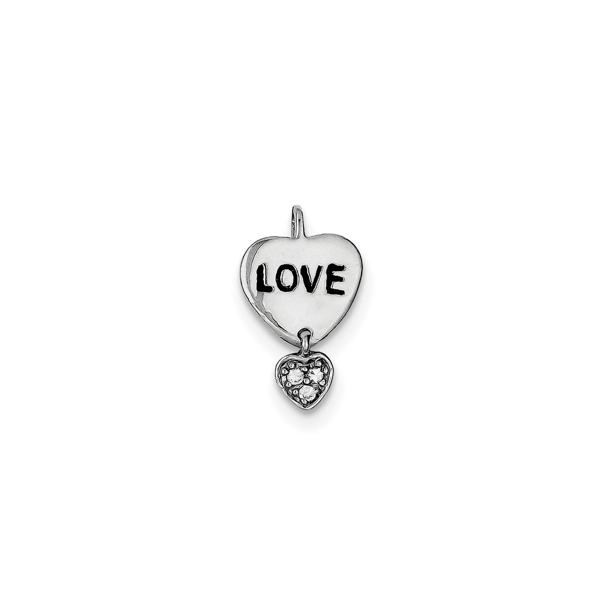 Sterling Silver Heart Pendant with Cubic Zirconia and LOVE Word Dangle Charm for Women