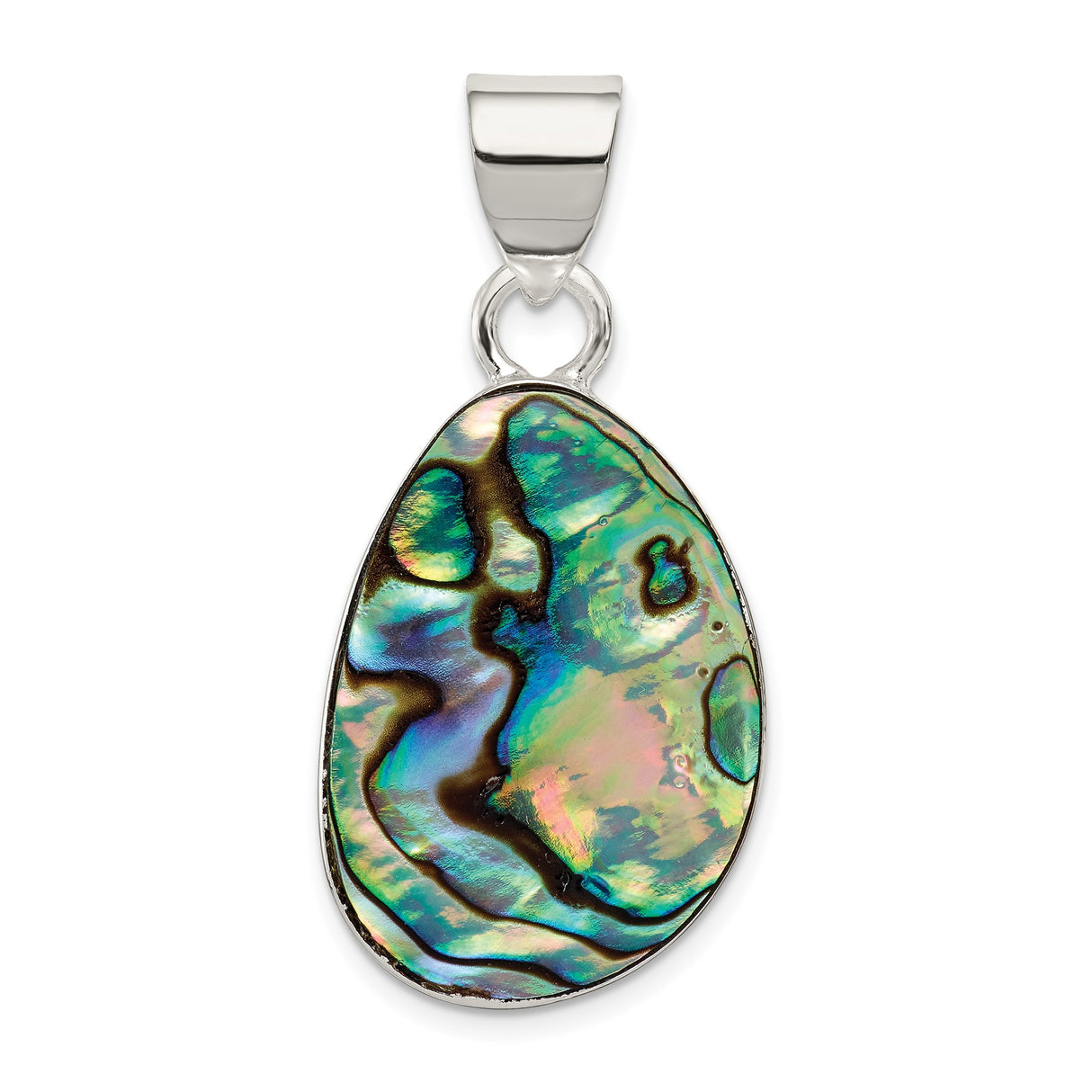 Sterling Silver Teardrop Pendant with Abalone Shell, Iridescent Ocean-Inspired Design