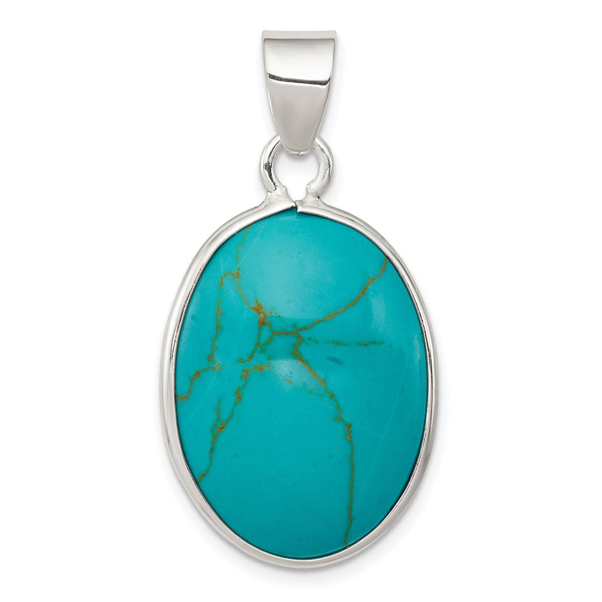 Sterling Silver Oval Turquoise Pendant with Natural Veining, Bohemian Spiritual Jewelry