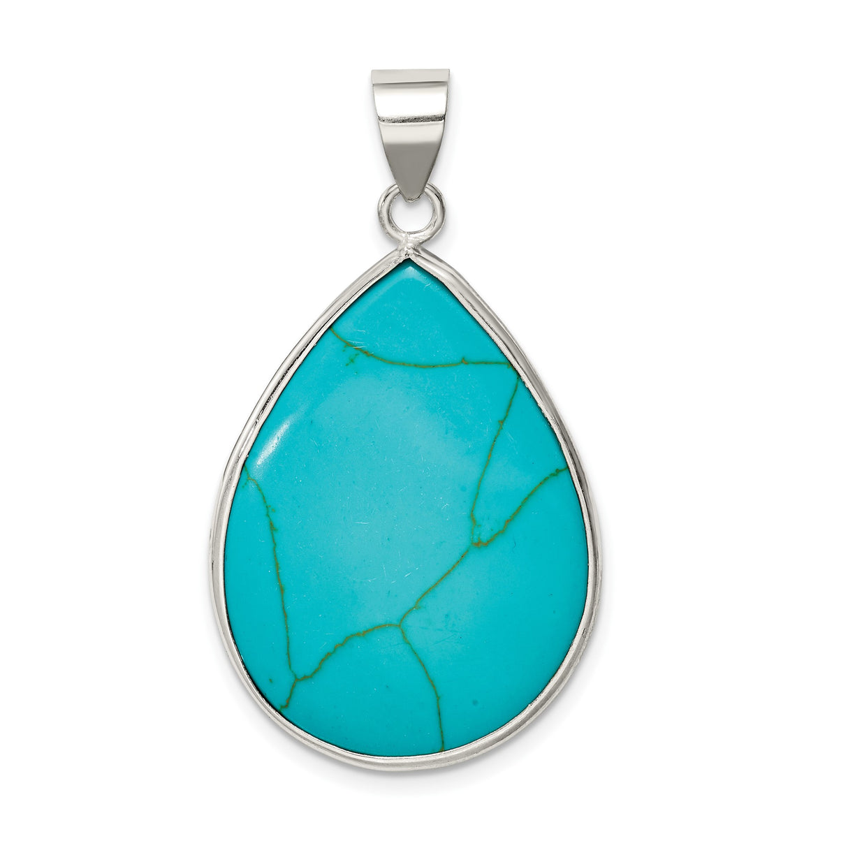 Sterling Silver Teardrop Pendant with Turquoise, Southwestern Boho Style for Women