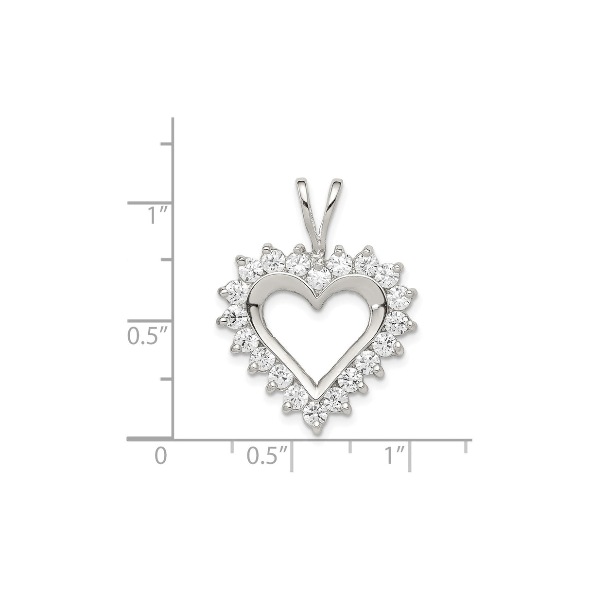 Sterling Silver Heart Pendant with Cubic Zirconia, Open Heart Design for Women