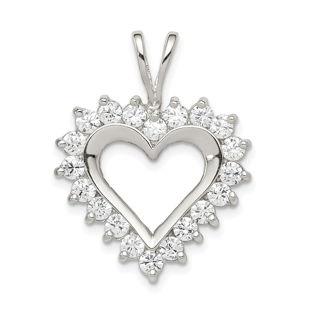 Sterling Silver Heart Pendant with Cubic Zirconia, Open Heart Design for Women
