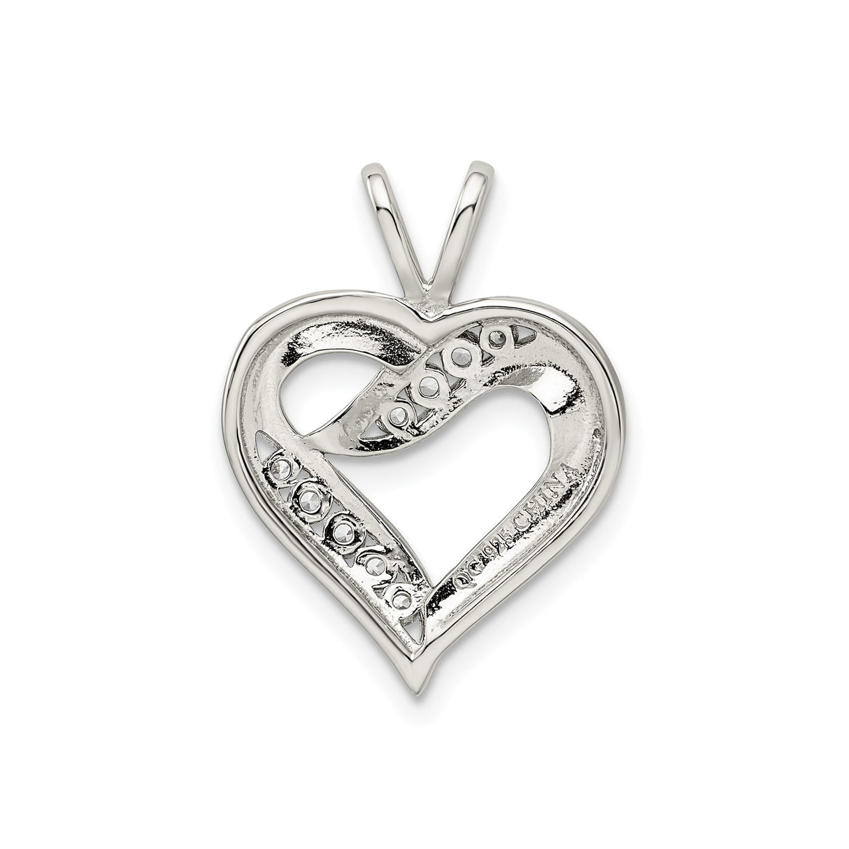 Sterling Silver Heart Pendant with Cubic Zirconia, Open Heart Design for Women