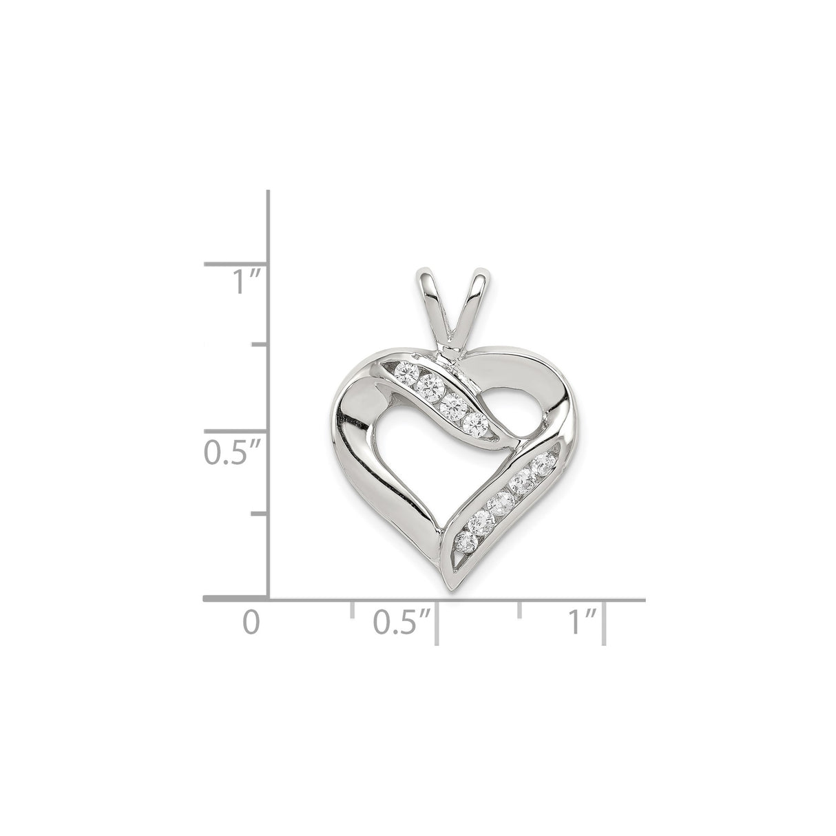 Sterling Silver Heart Pendant with Cubic Zirconia, Open Heart Design for Women